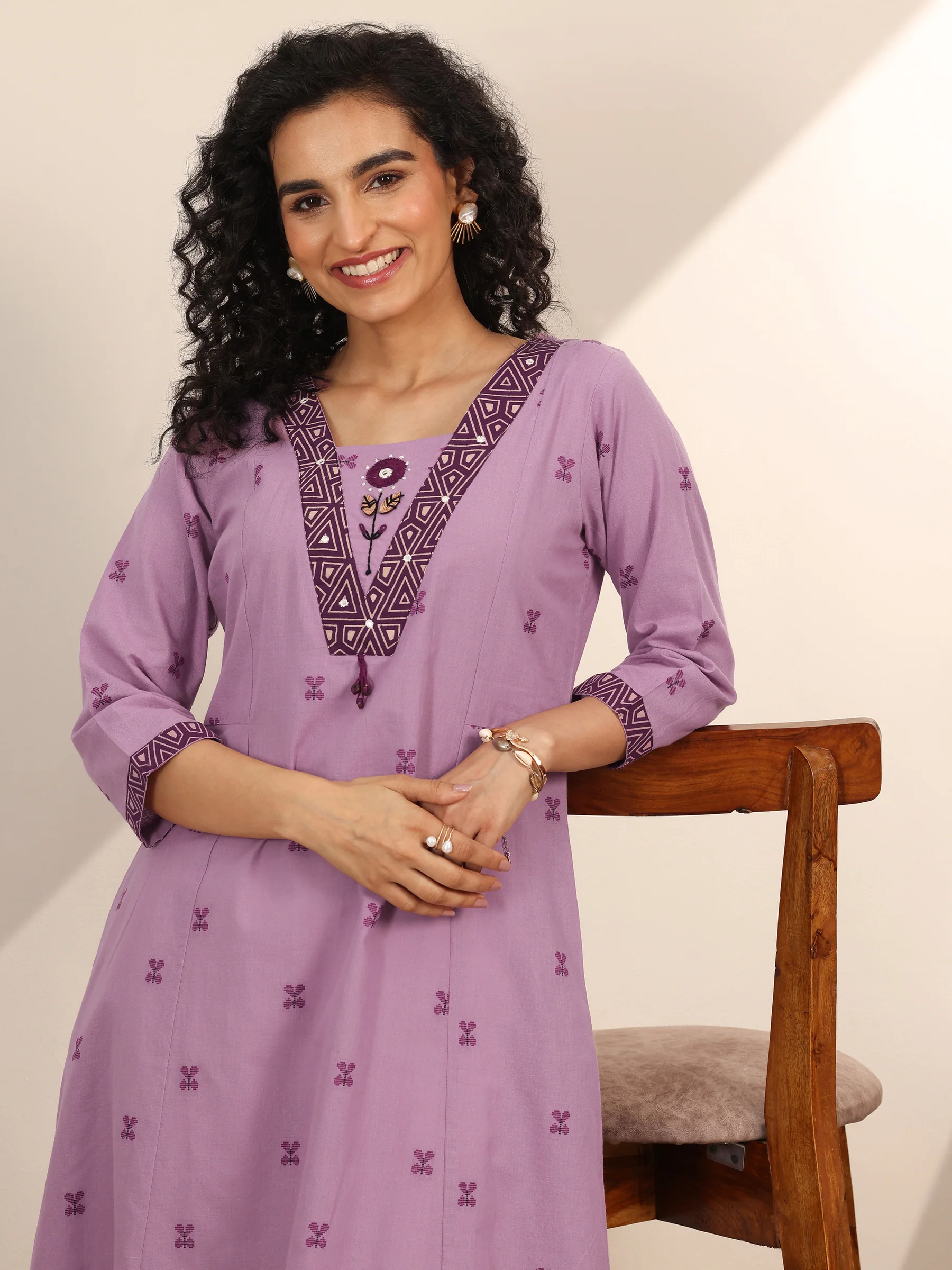 98223O_5-Main.webp Lavender Woven Cotton Blend A-Line Kurta - Image 1